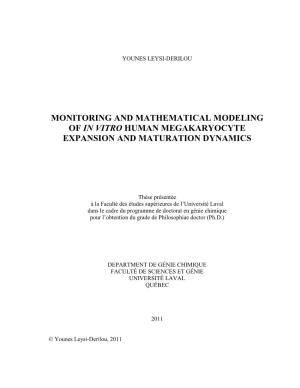Monitoring and Mathematical Modeling of in Vitro Human Megakaryocyte Expansion and Maturation Dynamics