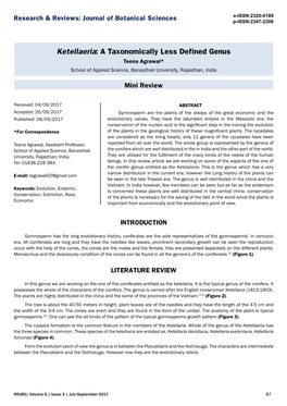 Ketellaeria: a Taxonomically Less Defined Genus Teena Agrawal* School of Applied Science, Banasthali University, Rajasthan, India