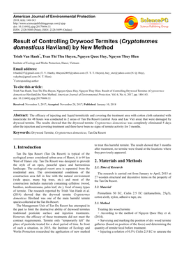 Cryptotermes Domesticus Haviland) by New Method