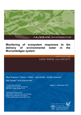 Monitoring of Ecosystem Responses to the Delivery of Environmental Water in the Murrumbidgee System