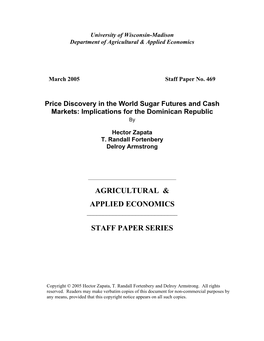 Price Discovery in the Futures and Cash Market for Sugar