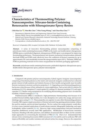 Characteristics of Thermosetting Polymer Nanocomposites: Siloxane-Imide-Containing Benzoxazine with Silsesquioxane Epoxy Resins