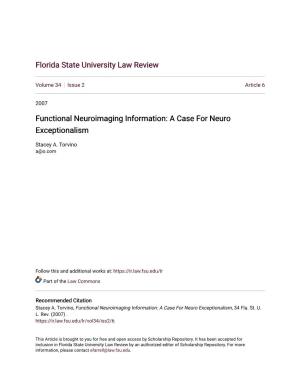 Functional Neuroimaging Information: a Case for Neuro Exceptionalism