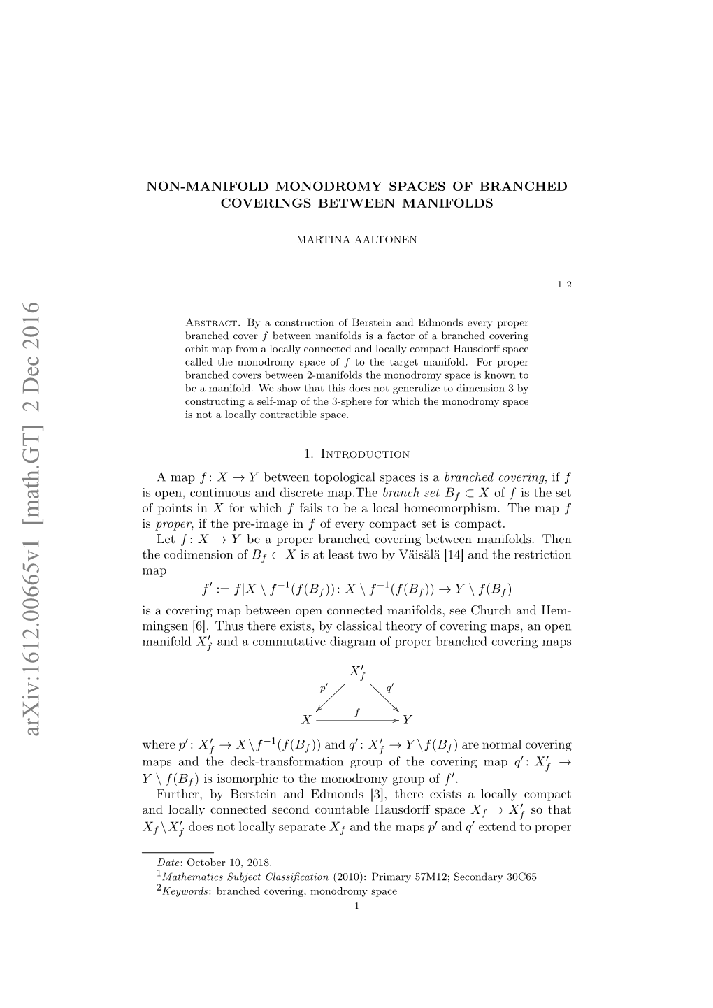 Non-Manifold Monodromy Spaces of Branched Coverings Between Manifolds