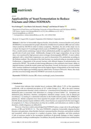Applicability of Yeast Fermentation to Reduce Fructans and Other Fodmaps