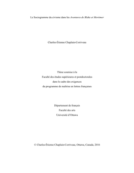 Le Sociogramme Du Civisme Dans Les Aventures De Blake Et Mortimer Charles-Étienne Chaplain-Corriveau Thèse Soumise À La Facul