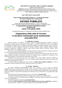 AVVISO PUBBLICO Ai Sensi Della Propria Determinazione N