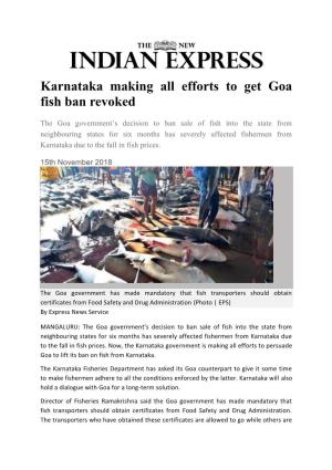 Karnataka Making All Efforts to Get Goa Fish Ban Revoked