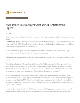 MGM Resorts Entertainment Chief Named “Entertainment Legend”