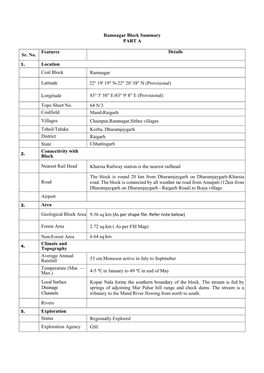 Ramnagar Block Summary PART a Sr. No. Features Details Location