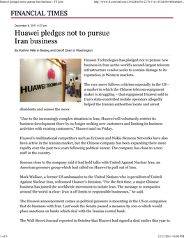 Huawei Pledges Not to Pursue Iran Business - FT.Com