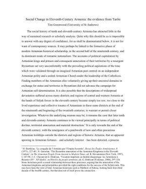 Social Change in Eleventh-Century Armenia: the Evidence from Tarōn Tim Greenwood (University of St Andrews)