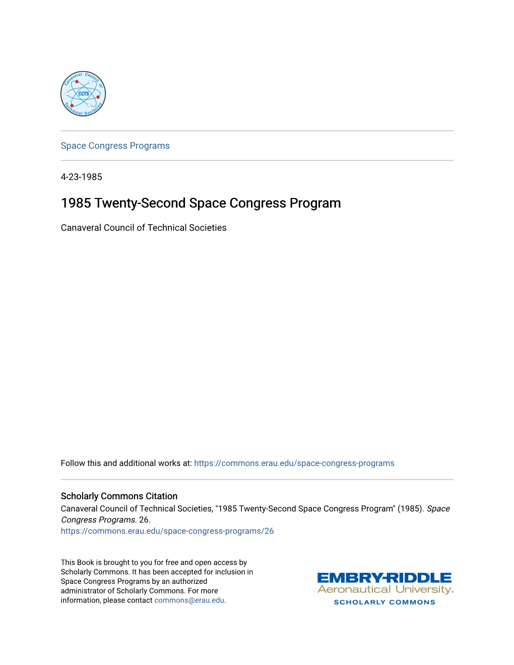 1985 Twenty-Second Space Congress Program