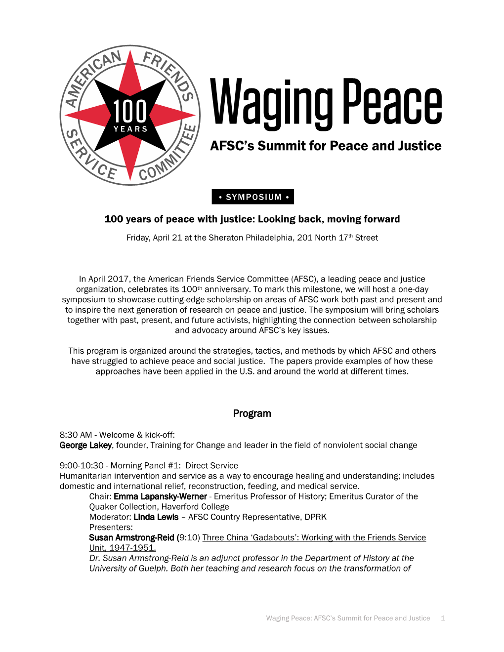 Program Is Organized Around the Strategies, Tactics, and Methods by Which AFSC and Others Have Struggled to Achieve Peace and Social Justice