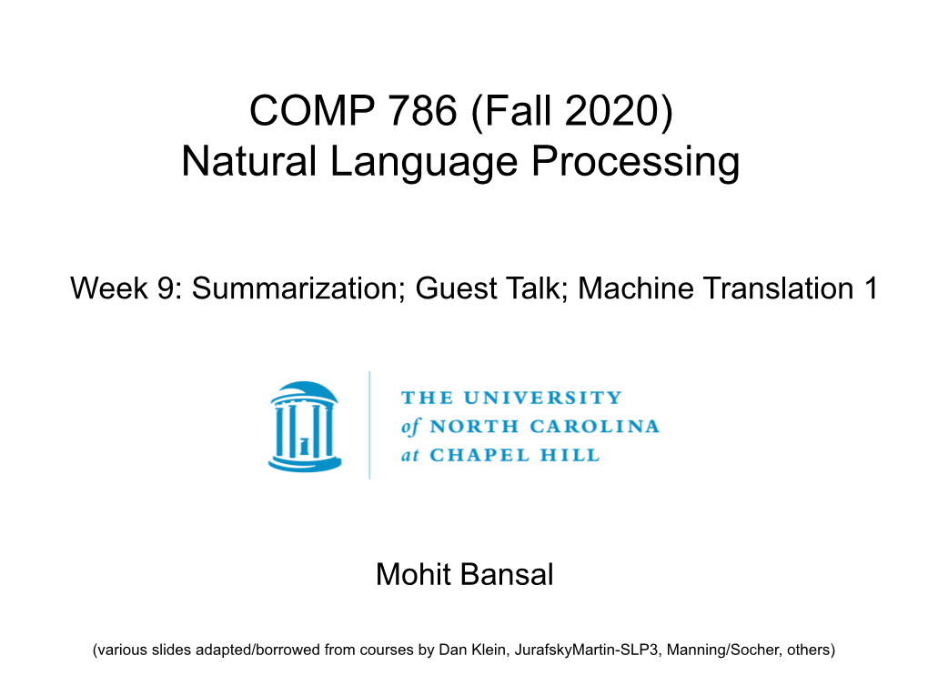 COMP 786 (Fall 2020) Natural Language Processing
