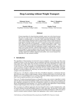 Deep Learning Without Weight Transport