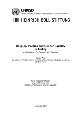 Religion, Politics and Gender Equality in Turkey Implications of a Democratic Paradox
