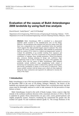 Evaluation of the Causes of Bukit Antarabangsa 2008 Landslide by Using Fault Tree Analysis