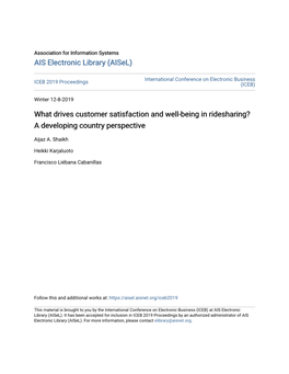 What Drives Customer Satisfaction and Well-Being in Ridesharing? a Developing Country Perspective