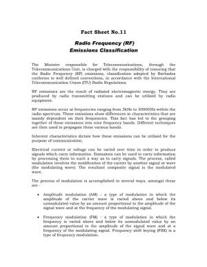 Fact Sheet No.11 Radio Frequency (RF) Emissions Classification