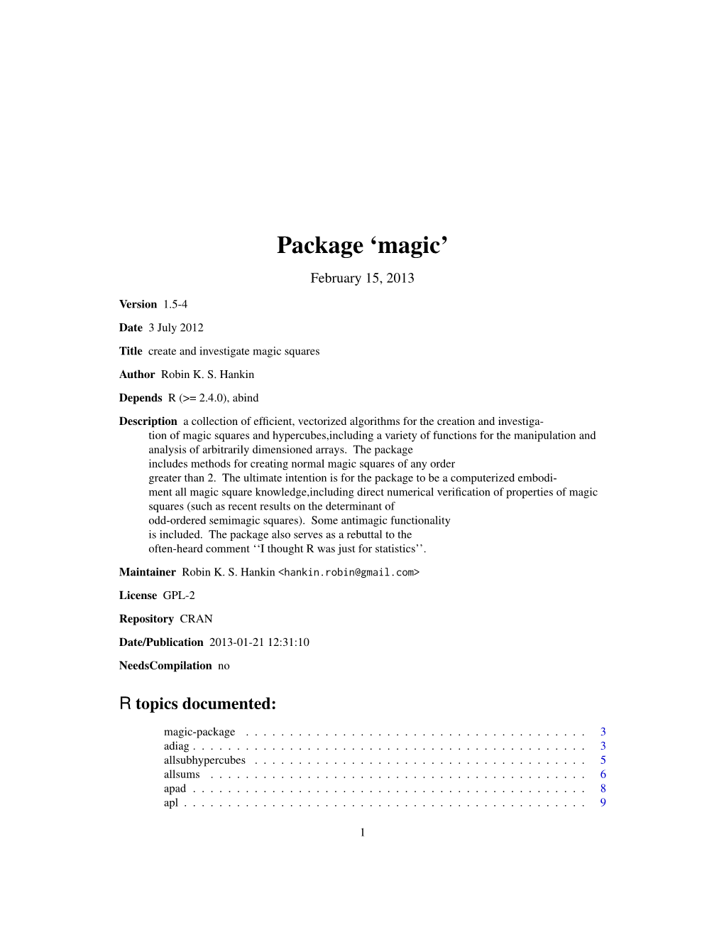 Package 'Magic'