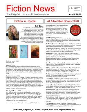 Fiction News the Ridgefield Library’S Fiction Newsletter April 2020