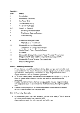 Electricity Slide Index 1 Introduction 2 Generating Electricity 3 SA Power