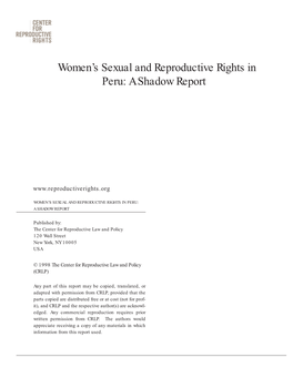 Women's Sexual and Reproductive Rights in Peru: Information Provided Pursuant to the Relevant Provisions of the Women’S Convention