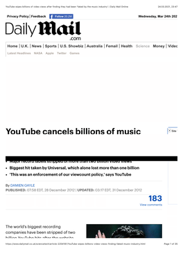 Youtube Wipes Billions of Video Views After Finding They Had Been 'Faked by the Music Industry' | Daily Mail Online 24.03.2021, 23:47