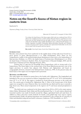 Notes on the Lizard's Fauna of Sistan Region in Eastern Iran