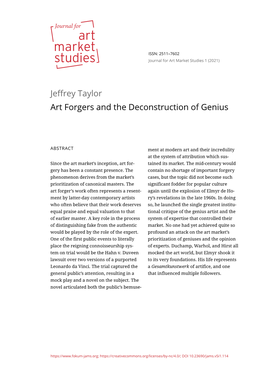 Jeffrey Taylor Art Forgers and the Deconstruction of Genius