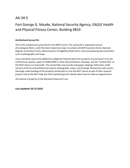 AA-34-5 Fort George G. Meade, National Security Agency, EAGLE Health and Physical Fitness Center, Building 9810