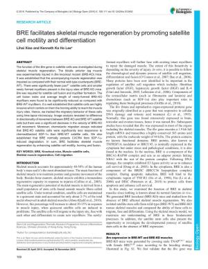 BRE Facilitates Skeletal Muscle Regeneration by Promoting Satellite Cell Motility and Differentiation Lihai Xiao and Kenneth Ka Ho Lee*