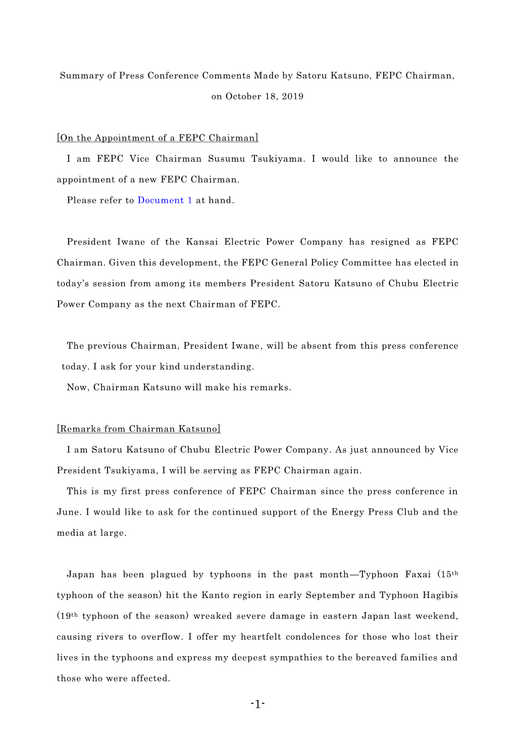 On the Appointment of a FEPC Chairman]