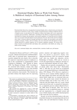 Emotional Display Rules As Work Unit Norms: a Multilevel Analysis of Emotional Labor Among Nurses