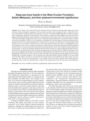 Deep-Sea Trace Fossils in the West Crocker Formation, Sabah (Malaysia), and Their Palaeoenvironmental Significance Mazlan Madon