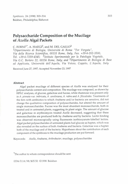 Polysaccharide Composition of the Mucilage of Azolla Algal Packets
