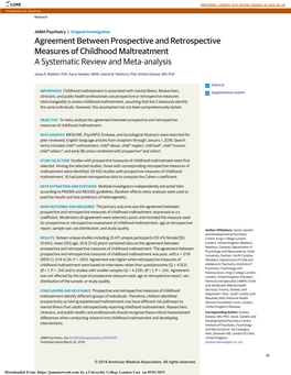 Agreement Between Prospective and Retrospective Measures of Childhood Maltreatment a Systematic Review and Meta-Analysis