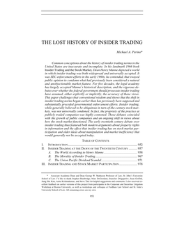 The Lost History of Insider Trading