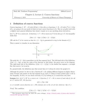Chapter 2, Lecture 2: Convex Functions 1 Definition Of