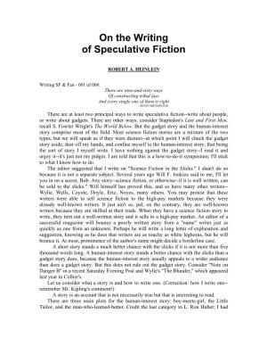 On the Writing of Speculative Fiction