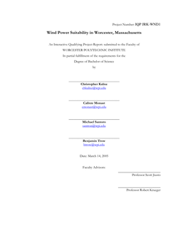 Wind Power Suitability in Worcester, M Assachusetts