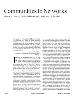Communities in Networks Mason A