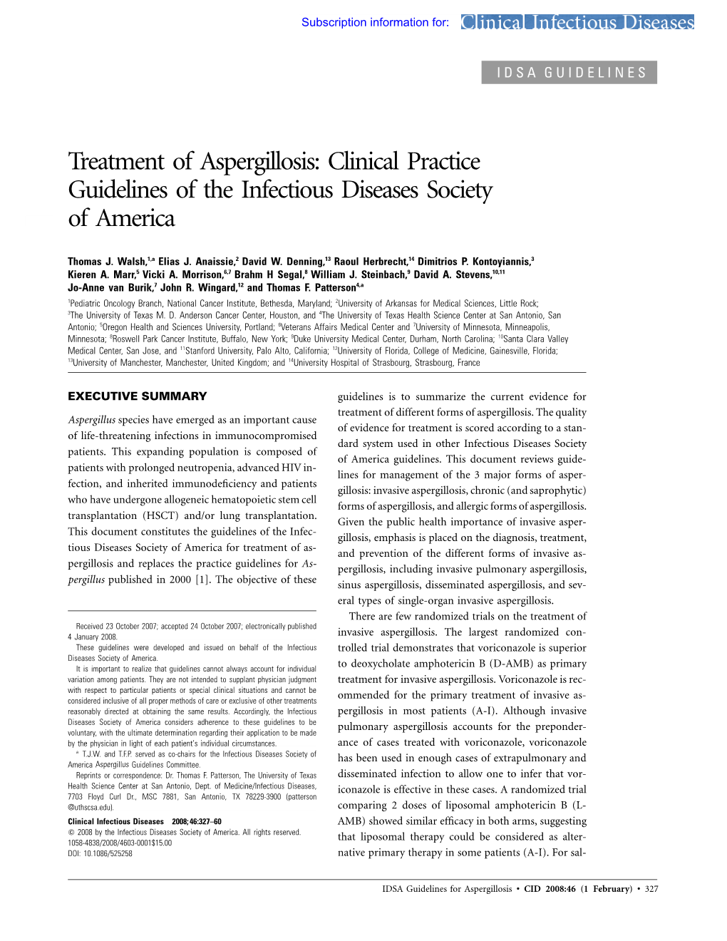 Treatment of Aspergillosis: Clinical Practice Guidelines of the Infectious Diseases Society of America