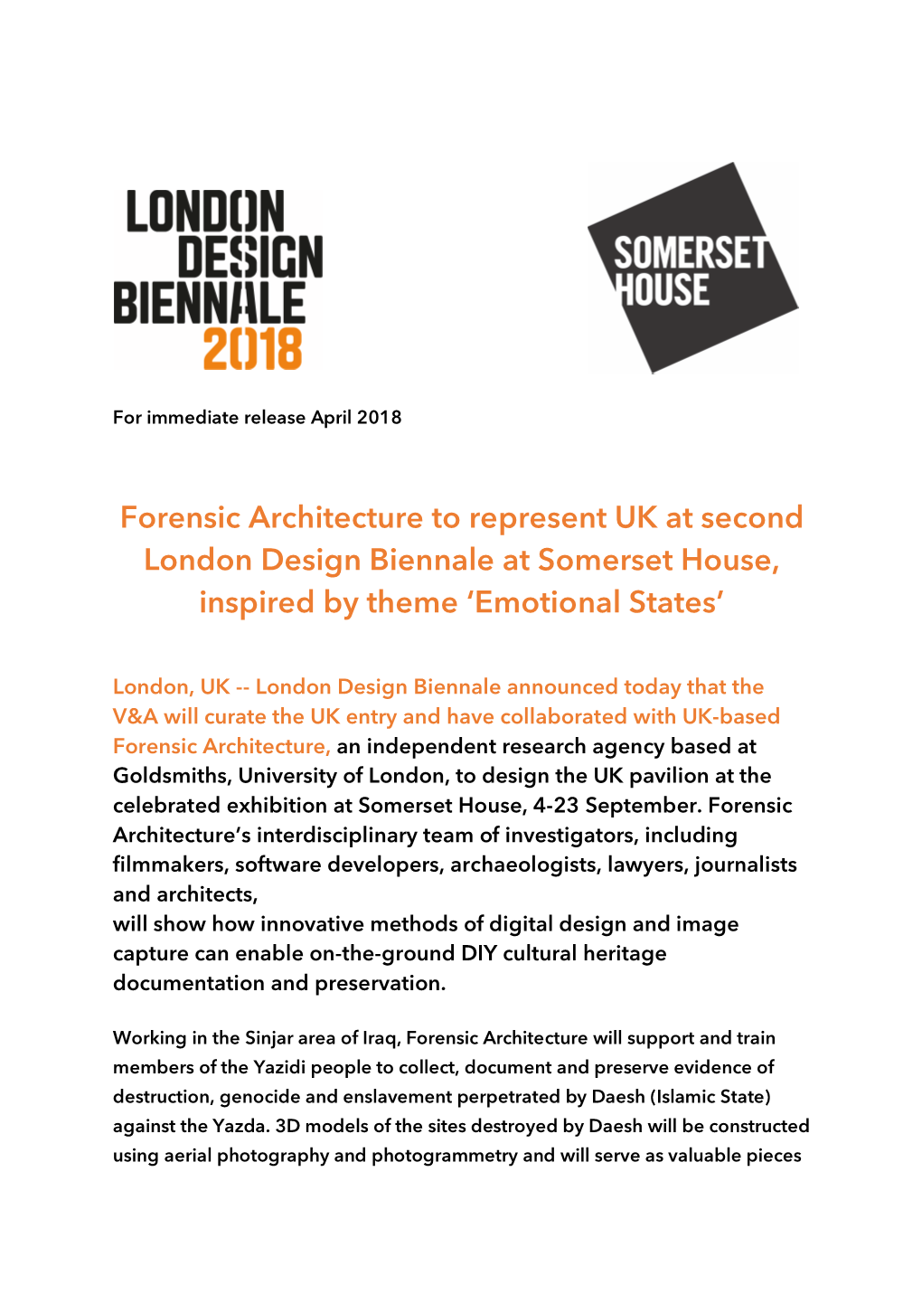 Forensic Architecture to Represent UK at Second London Design Biennale at Somerset House, Inspired by Theme ‘Emotional States’