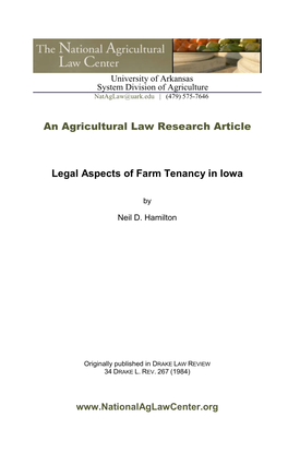 An Agricultural Law Research Article Legal Aspects of Farm Tenancy In