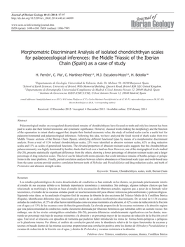 Morphometric Discriminant Analysis of Isolated Chondrichthyan Scales for Palaeoecological Inferences: the Middle Triassic Of