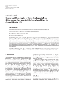 Concurrent Phenologies of Three Semiaquatic Bugs (Heteroptera: Gerridae, Veliidae) on a Small River in Central Illinois, USA