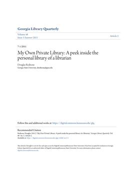 A Peek Inside the Personal Library of a Librarian Douglas Rednour Georgia State University, Drednour@Gsu.Edu