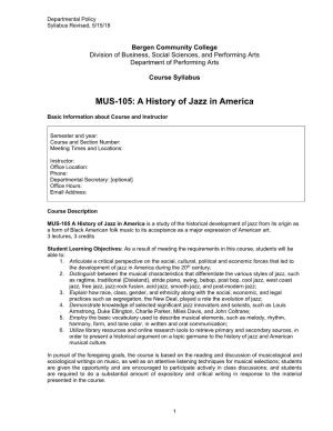 MUS-105 History of Jazz in America